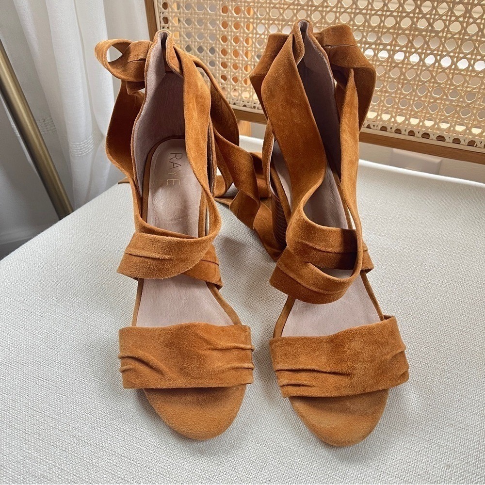 REVOLVE x RAYE Mia Cognac Suede Ankle Wrap Sandal Sz 10 - Picture 6 of 12